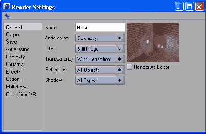 В окне Render Settings содержатся
